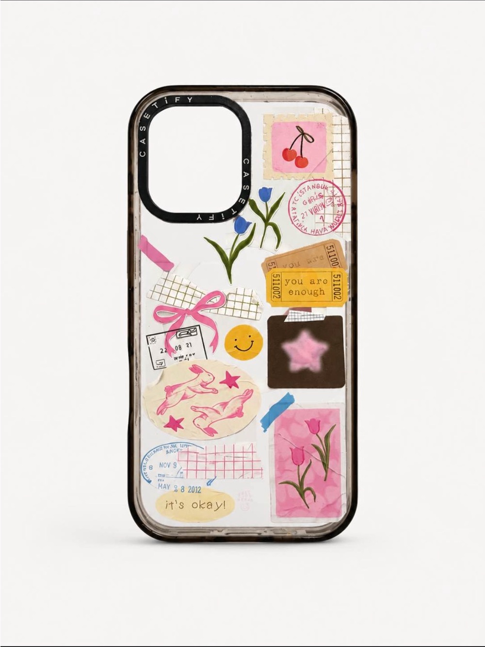 Casetify Clear Sticker Collage Case with Pink Accents